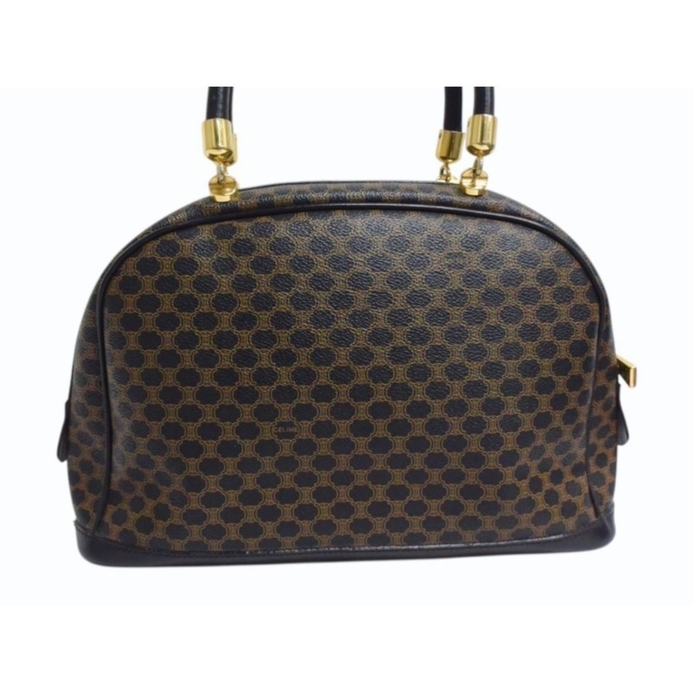 Celine Boston brown Macadam handbag black leather logo bag - Picture 4 of 9